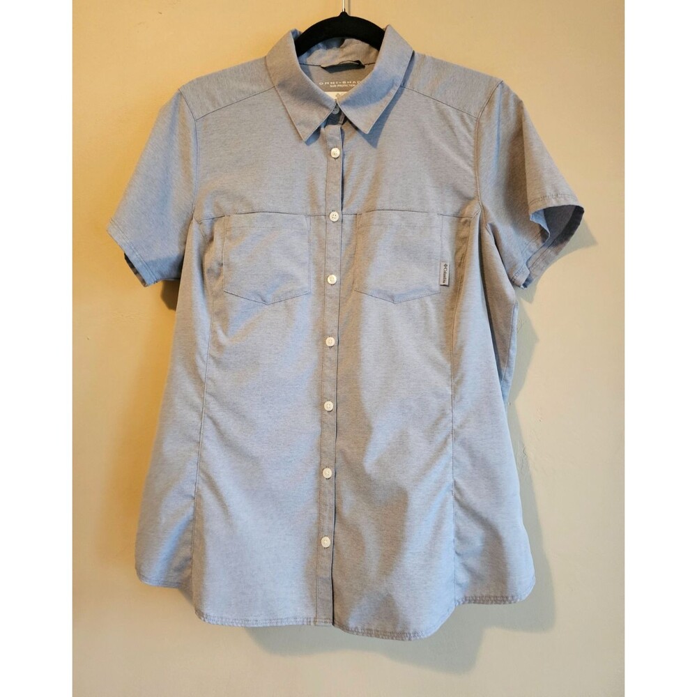 Columbia Womens Med Omni Shade Grey Button Shirt W/Pockets